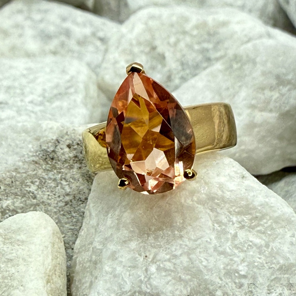 NWT Morganique Quartz 5.35ct Pear Solitaire Ring 18K Vermeil YG over 925 Size 6 - Picture 6 of 17